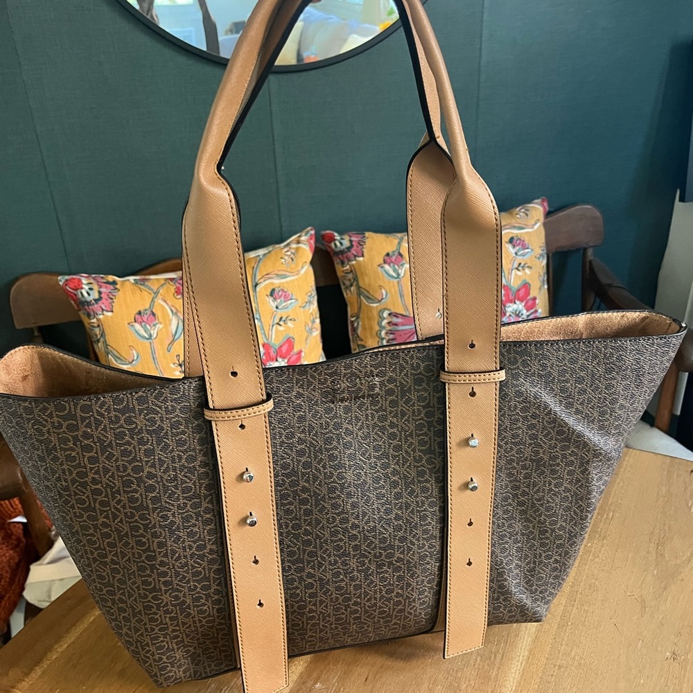 Calvin Klein Brown and Tan Signature Tote